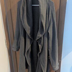 CuddlDuds Fleece Full Length Wrap Around Cardigan with Pockets Hunter Gray-S/M